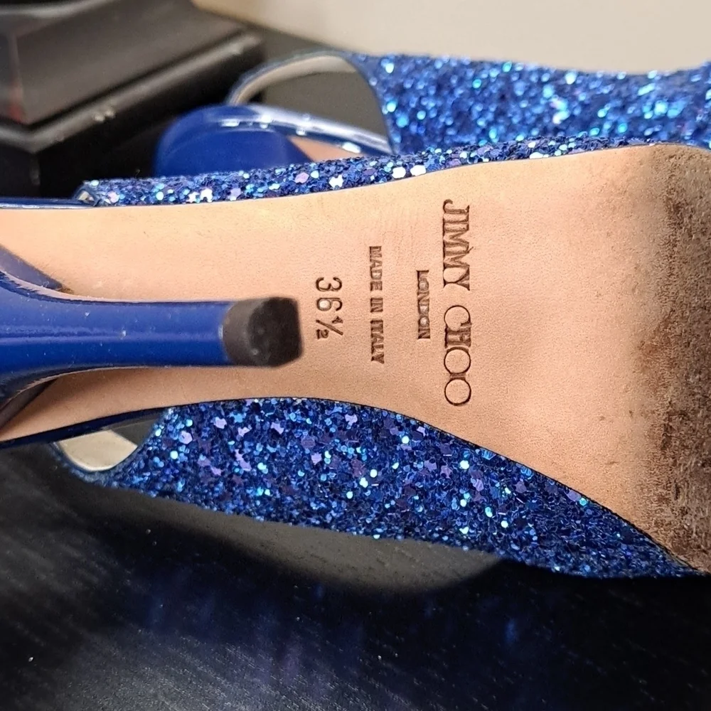 Jimmy Choo Open Toe Glitter Shoes 12cm lift Size 36.5 - Picture 6 of 12